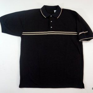 VTG Mercury Spellout Logo Polo Shirt Black Beige Textured Men's Large Fishing